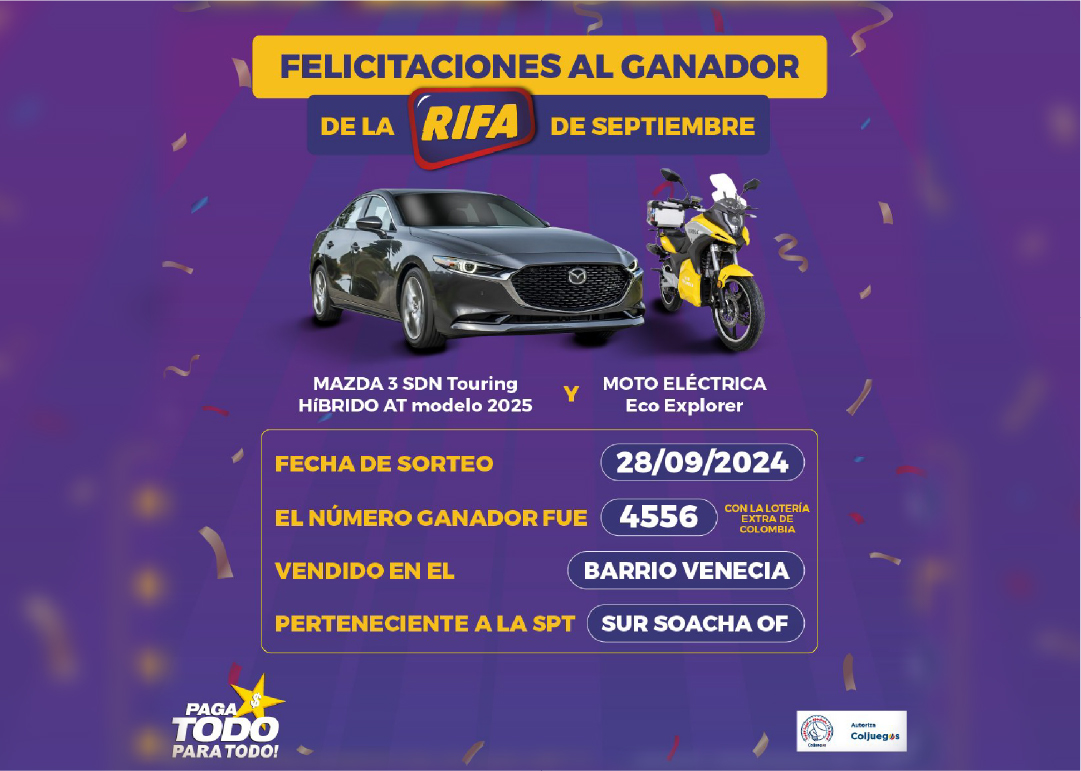 ¡La Rifa Paga Todo de septiembre se quedó en la SPT Sur Soacha OF!